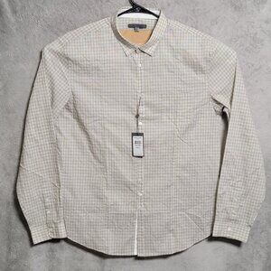 John Varvatos Mainline Shirt Mens 2XL Rye Beige Plaid Slim Fit Crinkle Cotton